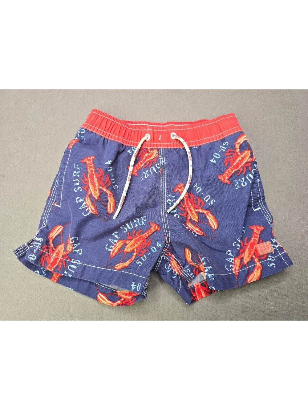 Baby Gap Toddler Lobster Print Swim Trunks 12-18 Months Blue Red Lined Beach